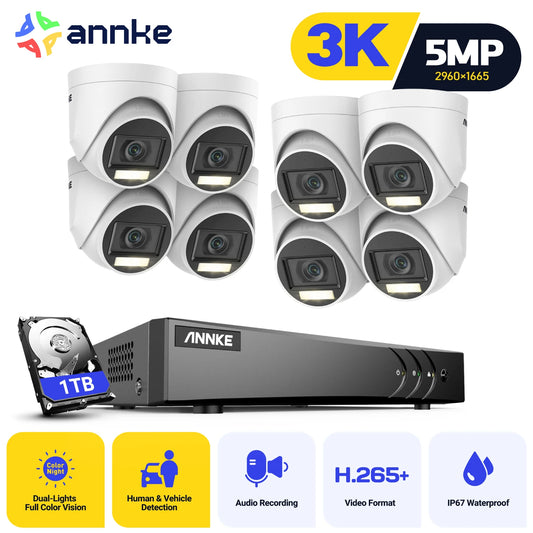 ANNKE 8CH 5MP Lite HD Video Security Camera System 5IN1 H.265+ DVR With 8X 5MP Dome Home CCTV Surveillance Cameras