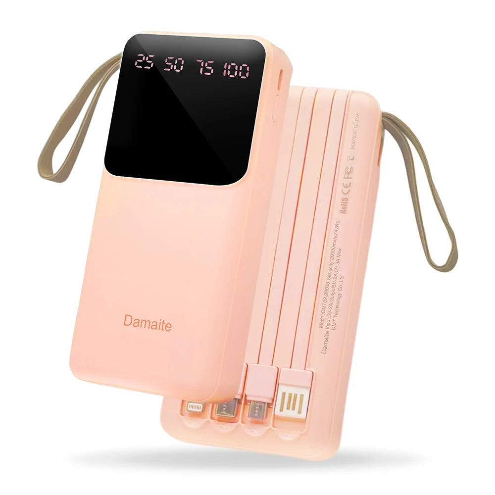 20000mAh Power Bank Portable Charger Backup LED Digital Display External Battery 4in1 Cable Mobile Power