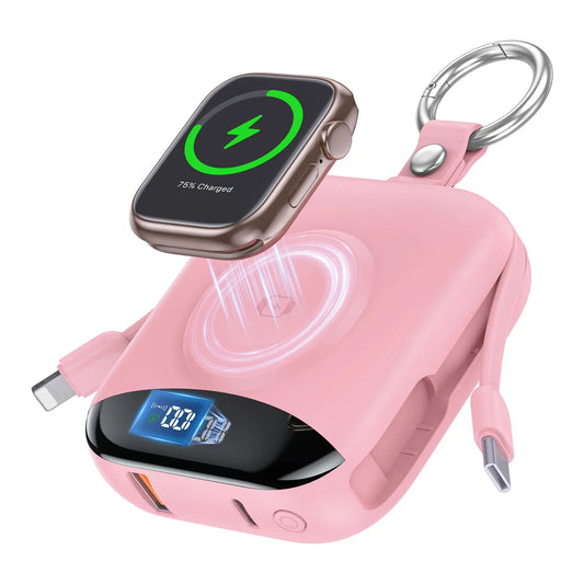 10000mAh 22.5W Fast Charging Power Bank with Built-in Cables, 4-in-1 Portable Charger with LED Display & Keychain for iWatch