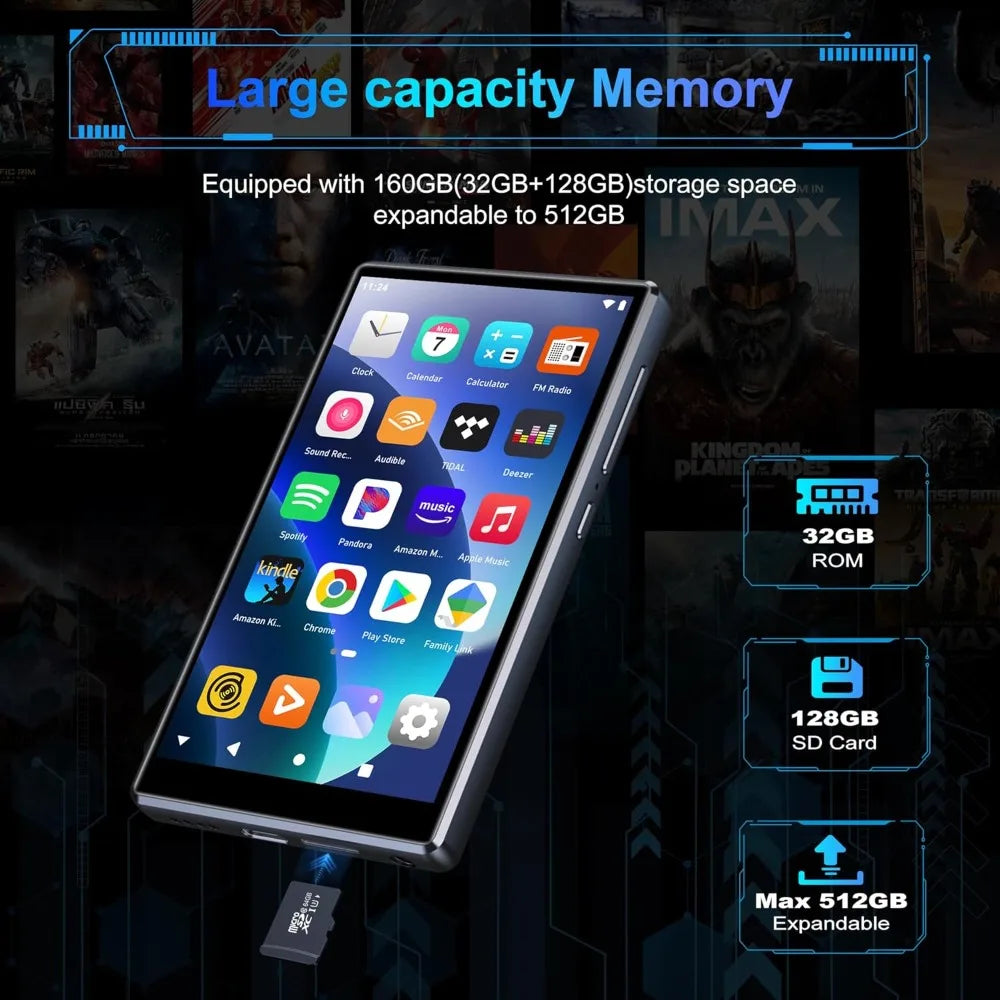 160GB MP3 Player, Bluetooth, WiFi, Spotify, Audible, Pandora, 4.7" Display, 512GB‌