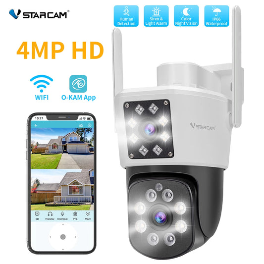 VSTARCAM Dual Lens Security Camera Outdoor, 1080P, Starlight Color Night Vision, Pan/Tilt, Light & Siren Alarm, 2-Way Audio