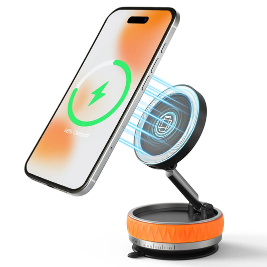 15W Wireless Car Charger Phone Holder N55 Magnetic Vacuum Fast Charging Station Portable 360° Rotatable for iPhone All Phones